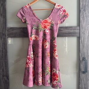Planet Gold Baby Doll Dress - Women’s Small - Rose print over purple/lavender